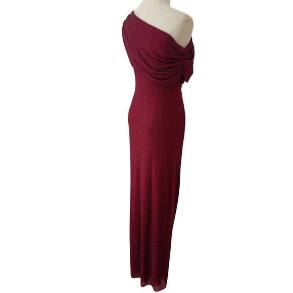Self-Portrait Burgundy Rhinestone Drape Midi Dress US 4 - Picture 9 of 12